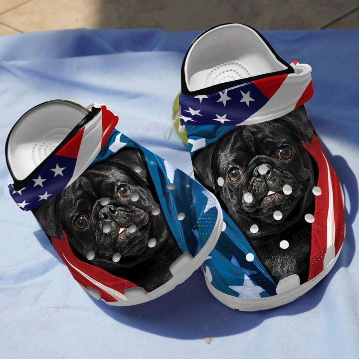 Black Pug Crocs Classic Clogs Shoes