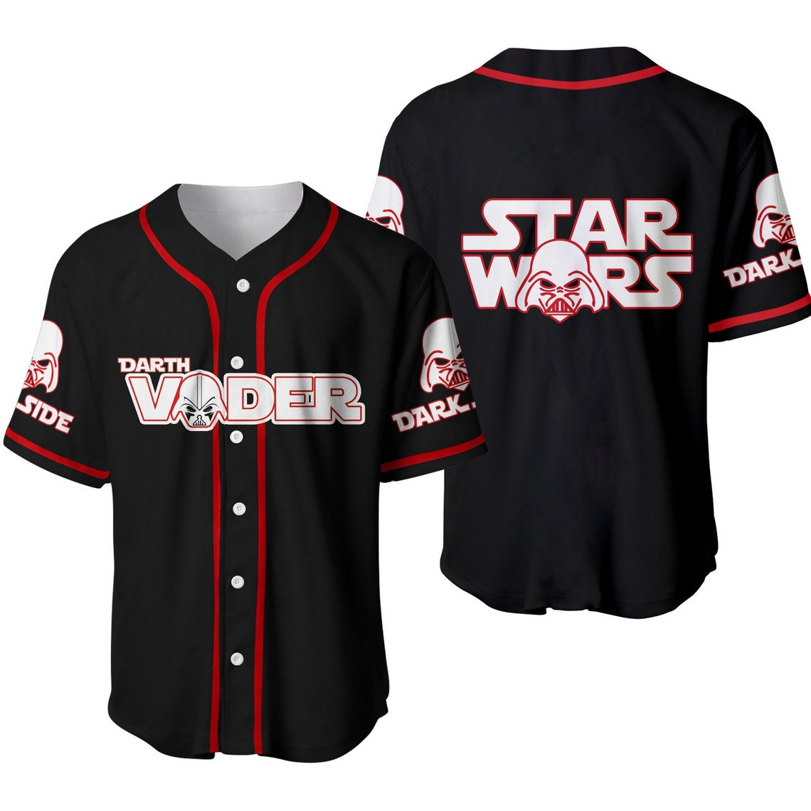 Black Red Logo Darth Vader Star Wars Disney Unisex Cartoon Custom Baseball Jersey Personalized Shirt Men Women