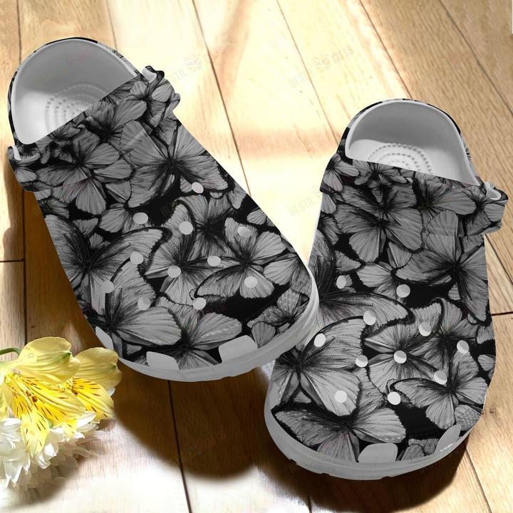 Black White Butterflies Crocs Classic Clogs Shoes