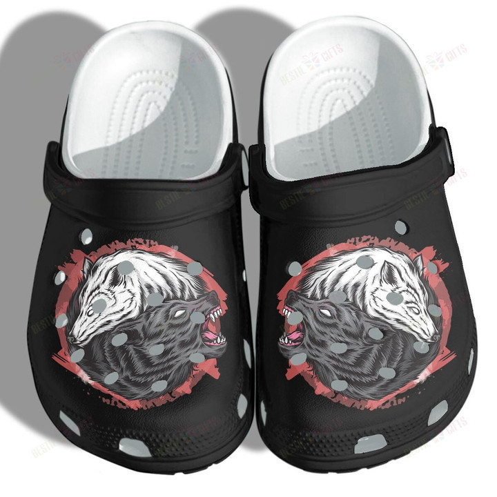 Black White Wolf Yin Yang Crocs Classic Clogs Shoes