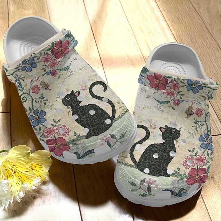 Blooming Black Cat Clogs Crocs Shoes Birthday Christmas Gift For Women