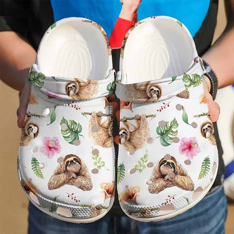 Blooming Sloth Clogs Crocs Shoes For Birthday Christmas Thanksgiving