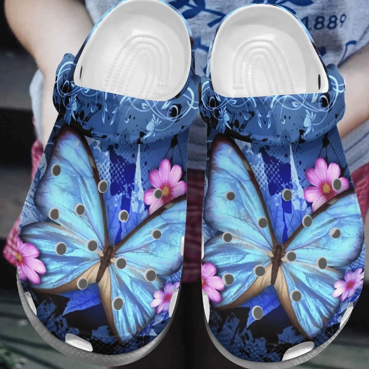 Blue Butterfly Personalized Clog Custom Crocs Comfortablefashion Style Comfortable For Women Men Kid Print 3D D