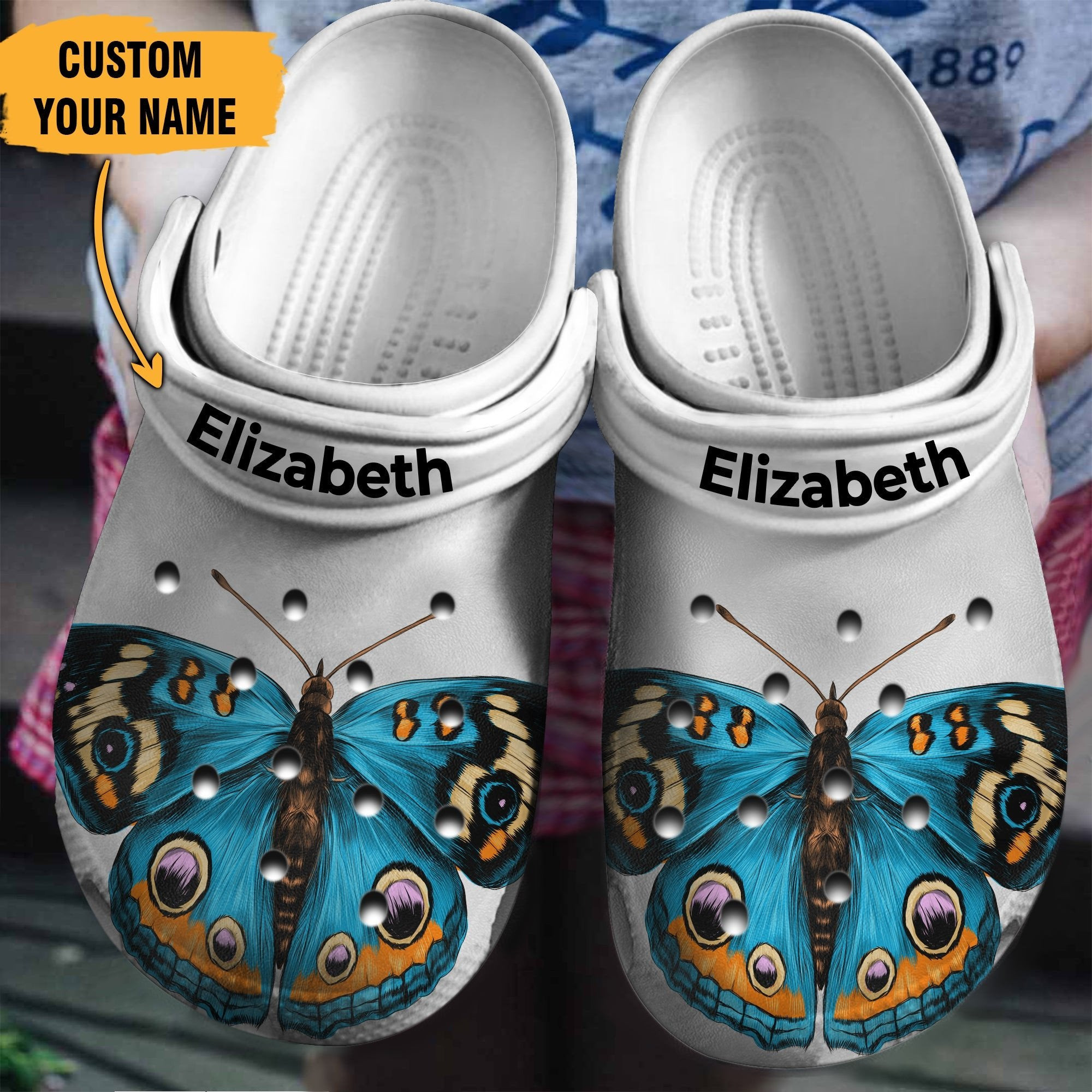 Blue Butterfly Personalized Shoes Crocs Clogs Gifts For Mothers Day