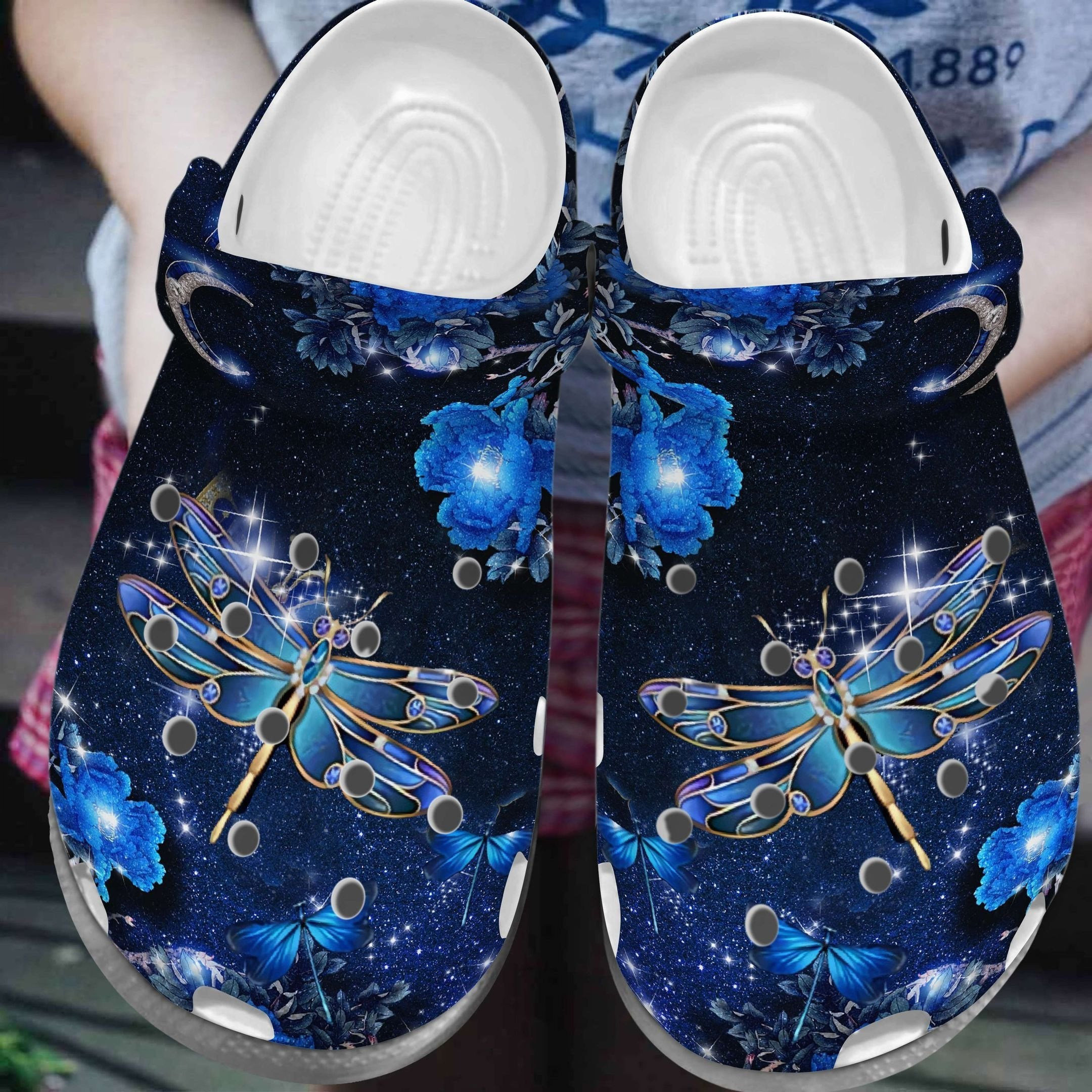 Blue Dragonfly Twinkle Crocs Shoes - Dragonfly Flower Blue Croc Clogs Shoes Gift Birthday Girl
