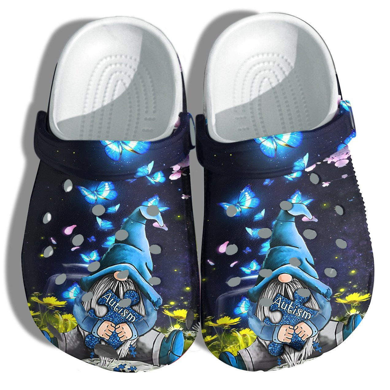Blue Gnome And Butterfly Autism Awareness Crocs Clogs Shoes Birthday Gifts For Daughter