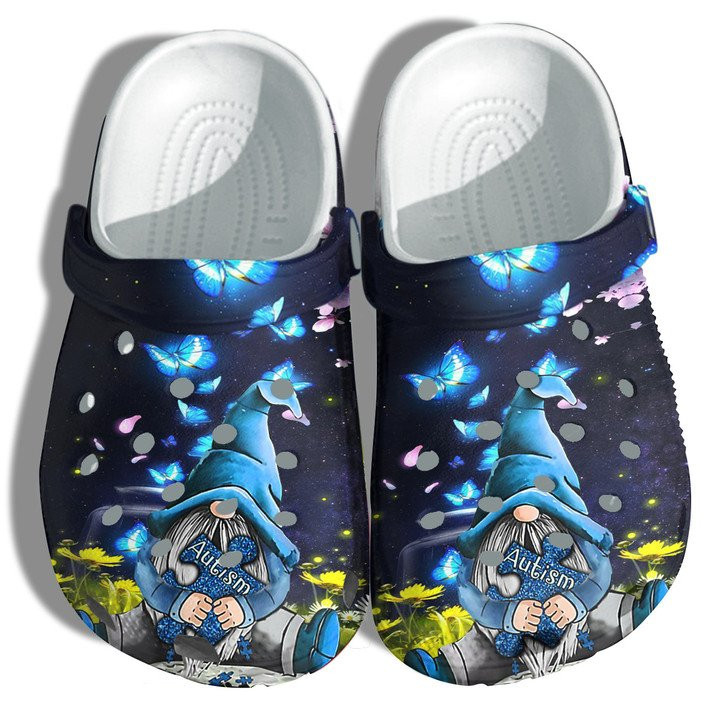 Blue Gnome And Butterfly Autism Awareness Crocs Clogs Shoes