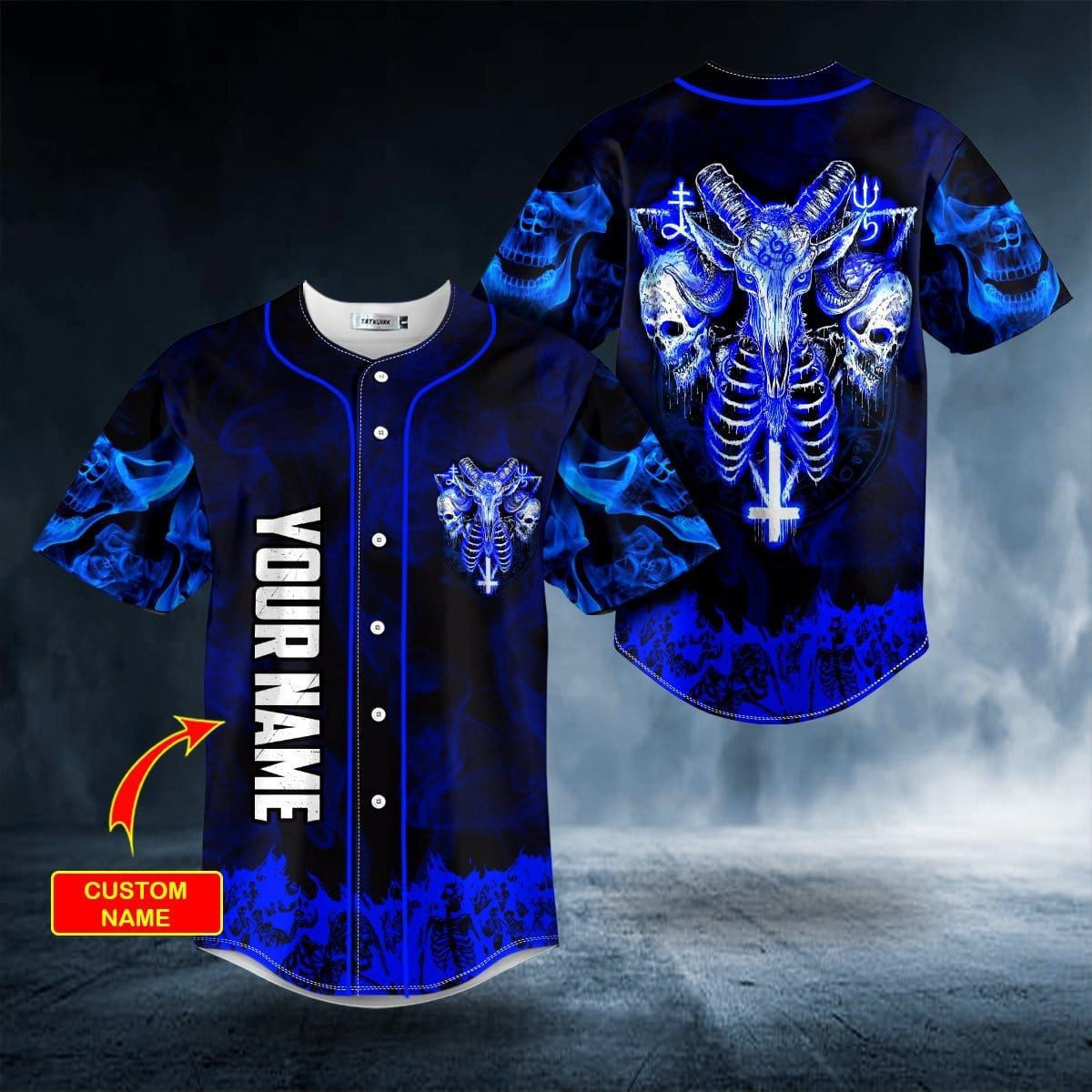 Blue Heart Skull Personalized Baseball Jersey