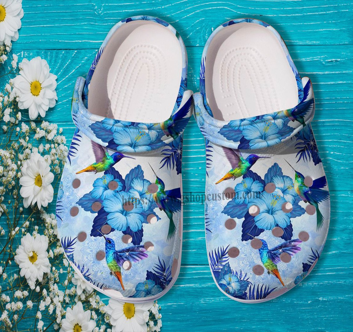 Blue Hummingbird Faith Love Croc Shoes Gift Grandma- Hummingbird Flower Shoes Croc Clogs