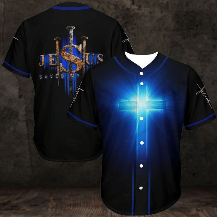 Blue Jesus Cross Light Personalized 3d Baseball Jersey