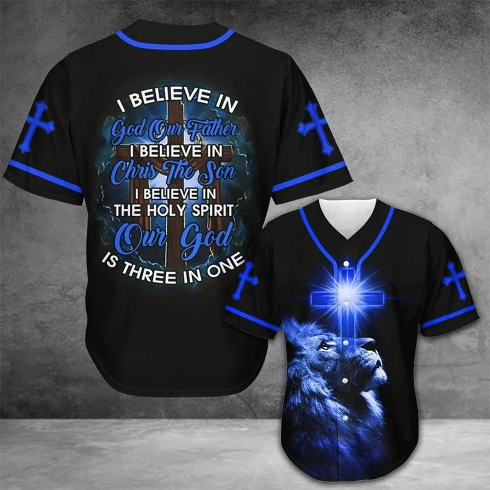 Blue Lion King I Believe In God Gift For Lover Baseball Jersey