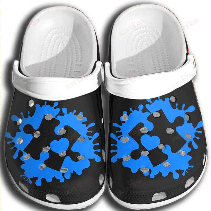 Blue Puzzle Crocs Classic Clogs Shoes