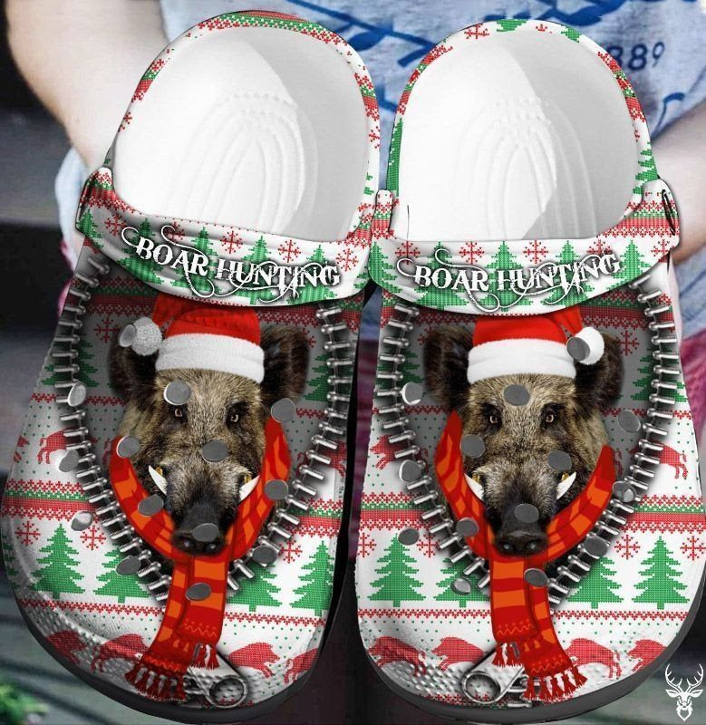 Boar Hunting Christmas Rubber Crocs Clog Shoes Comfy Footwear