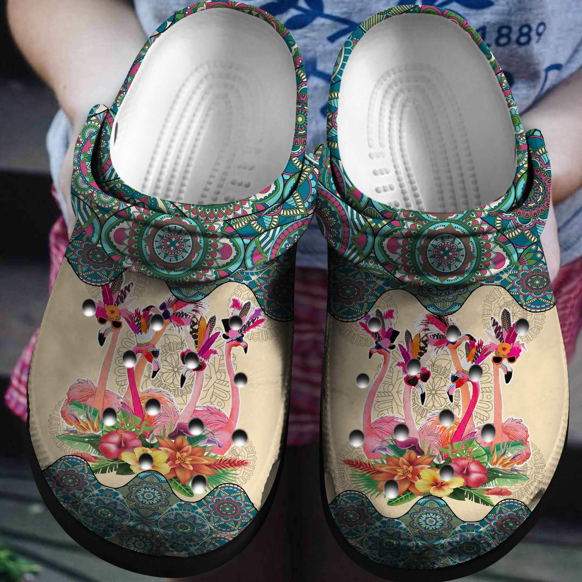 Boho Flamingo Shoes Vintage Crocs Crocbland Clog Gift For Woman Girl Grandma Mother Daughter Sister Niece Friend