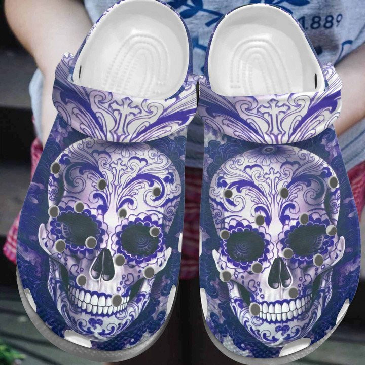 Boho Skull Crocs Shoes Purple Skull Crocbland Clog