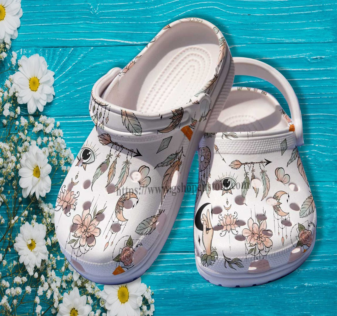 Boho Vintage Native Floral Croc Shoes For Women- Boho Vintage Shoes Croc Clogs Gift Grandma