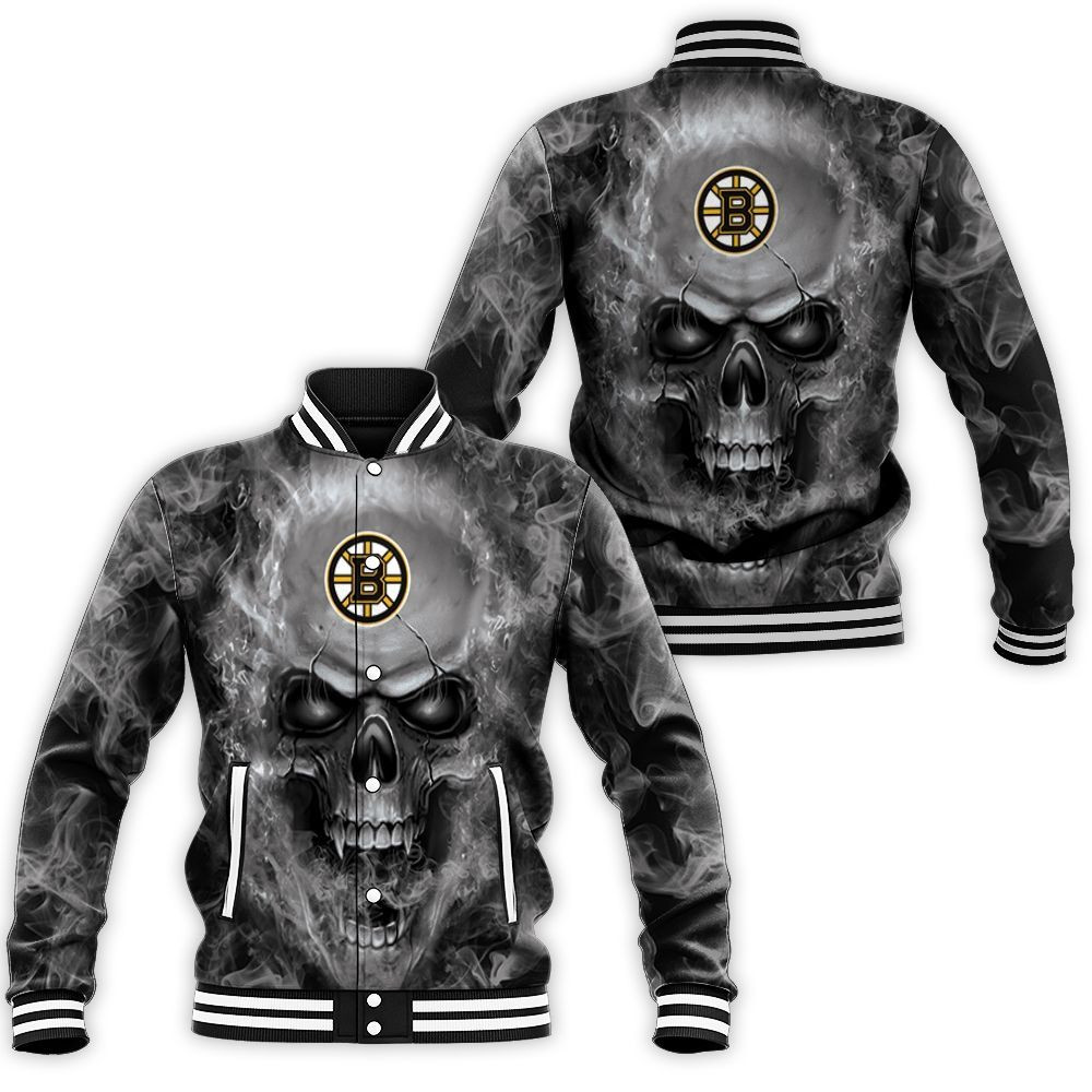 Boston Bruins Nhl Fans Skull Baseball Jacket for Men Women