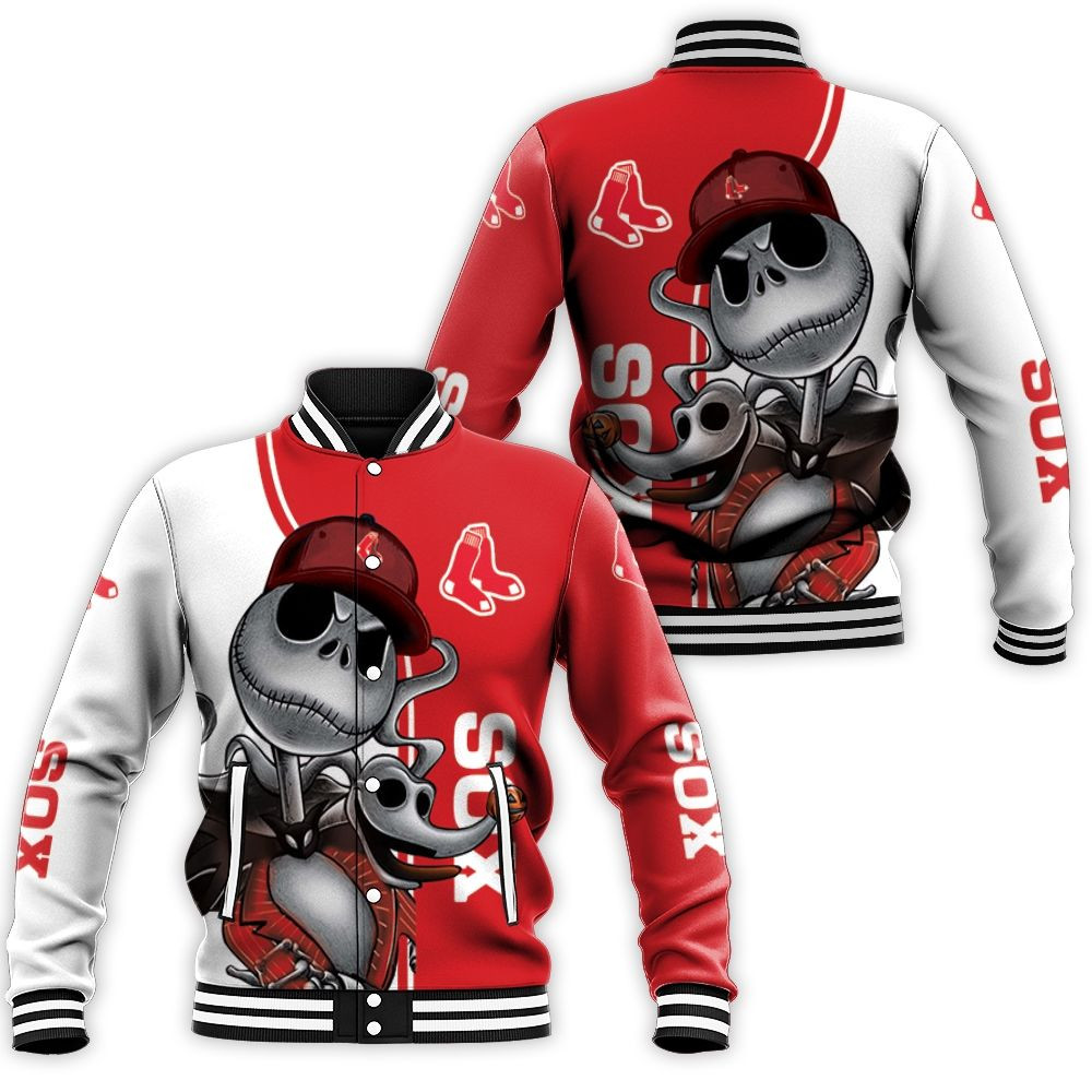 Boston Red Sox Jack Skellington And Zero Baseball Jacket for Men Women