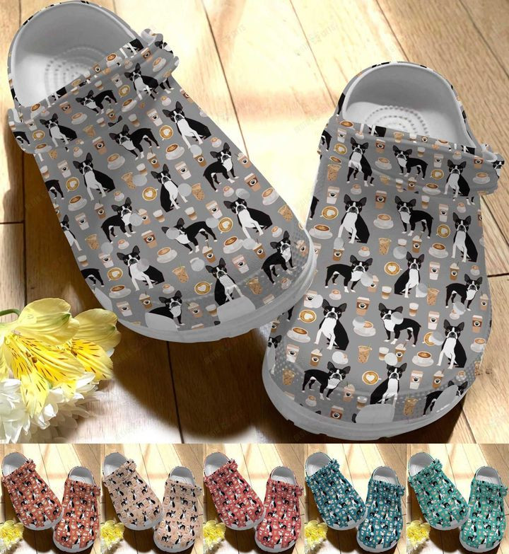 Boston Terrier White Sole Boston Terrier And Coffee Crocs Classic Clogs Shoes