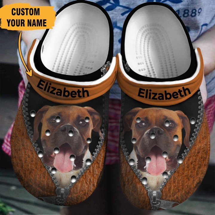 Boxer Brown in Zipper Personalized Shoes Crocs Clogs