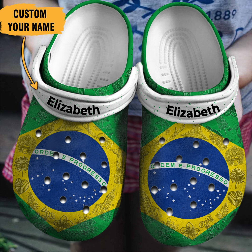 Brazil Flag Gift For Fan Classic Water Rubber Crocs Clog Shoes Comfy Footwear