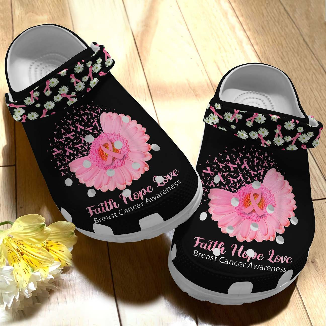Breast Cancer Awareness Christian Faith Hope Love Daisy Flower Crocs Crocband Clog Shoes