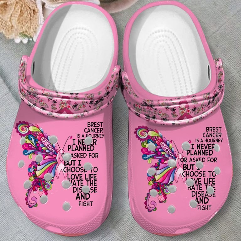 Breast Cancer Is A Journey Butterfly Shoes Crocs Clogs Gifts For Women Girls