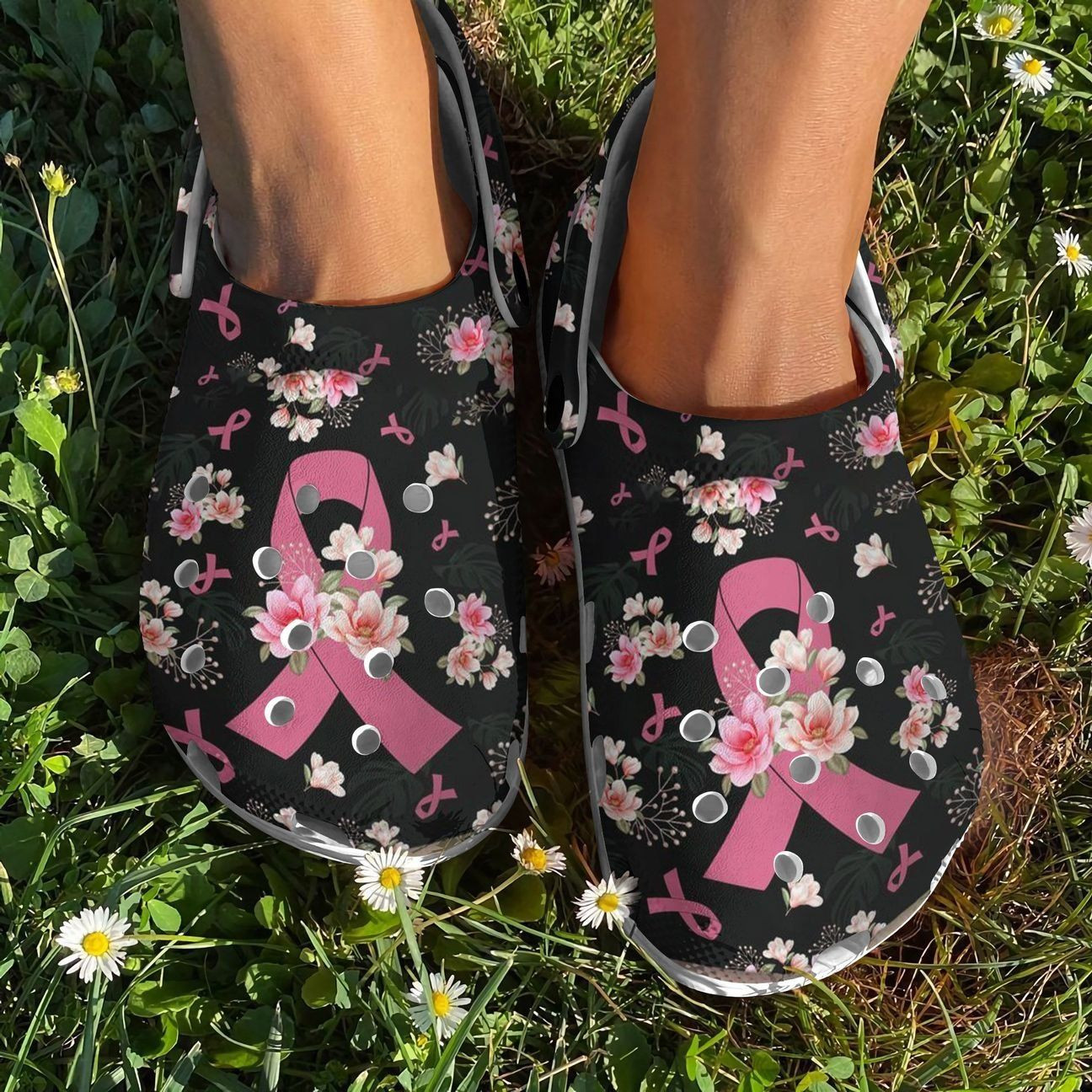 Breast Cancer Personalized Clog Custom Crocs Comfortablefashion Style Comfortable For Women Men Kid Print 3D Breast Cancer And Flowers
