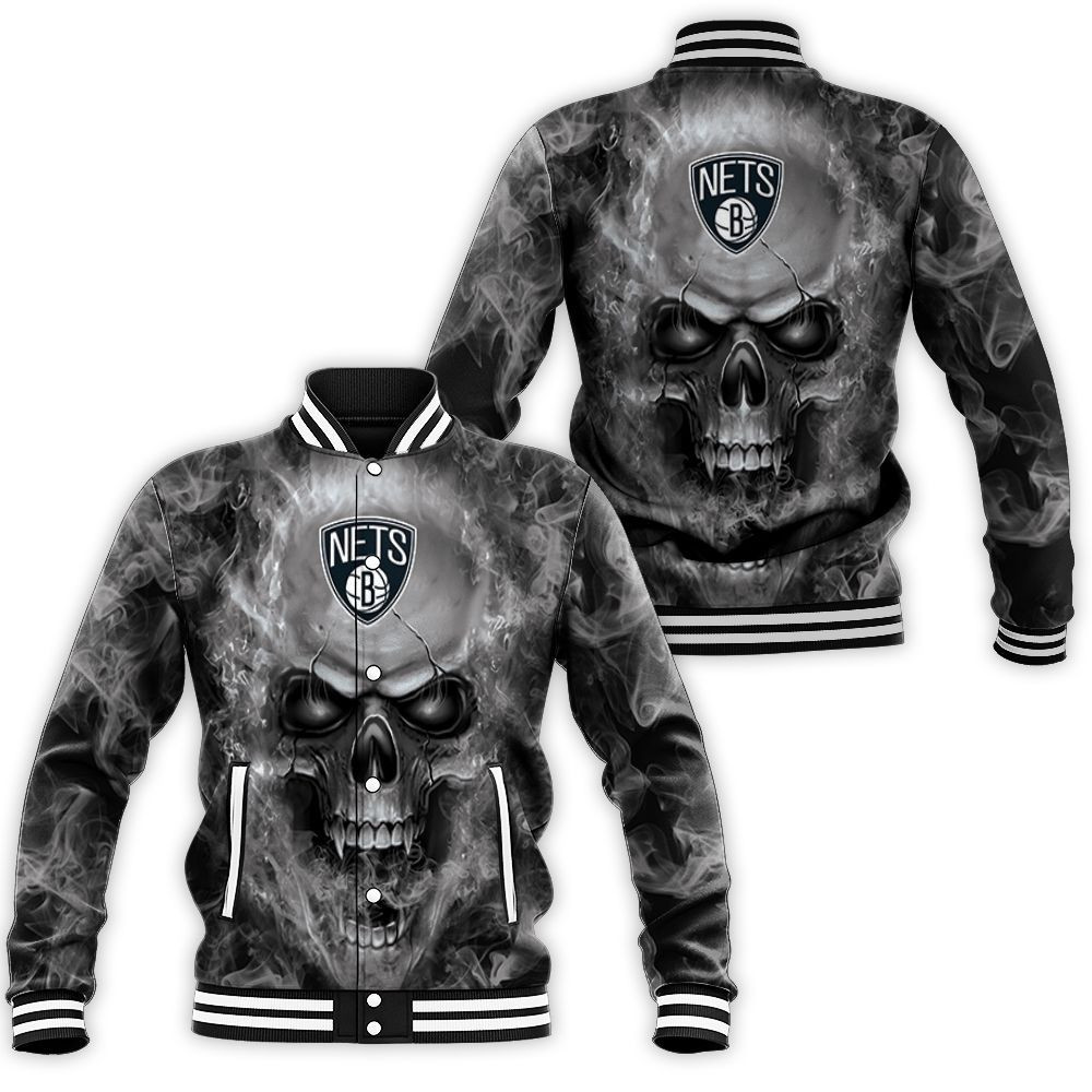 Brooklyn Nets Nba Fans Skull Baseball Jacket for Men Women