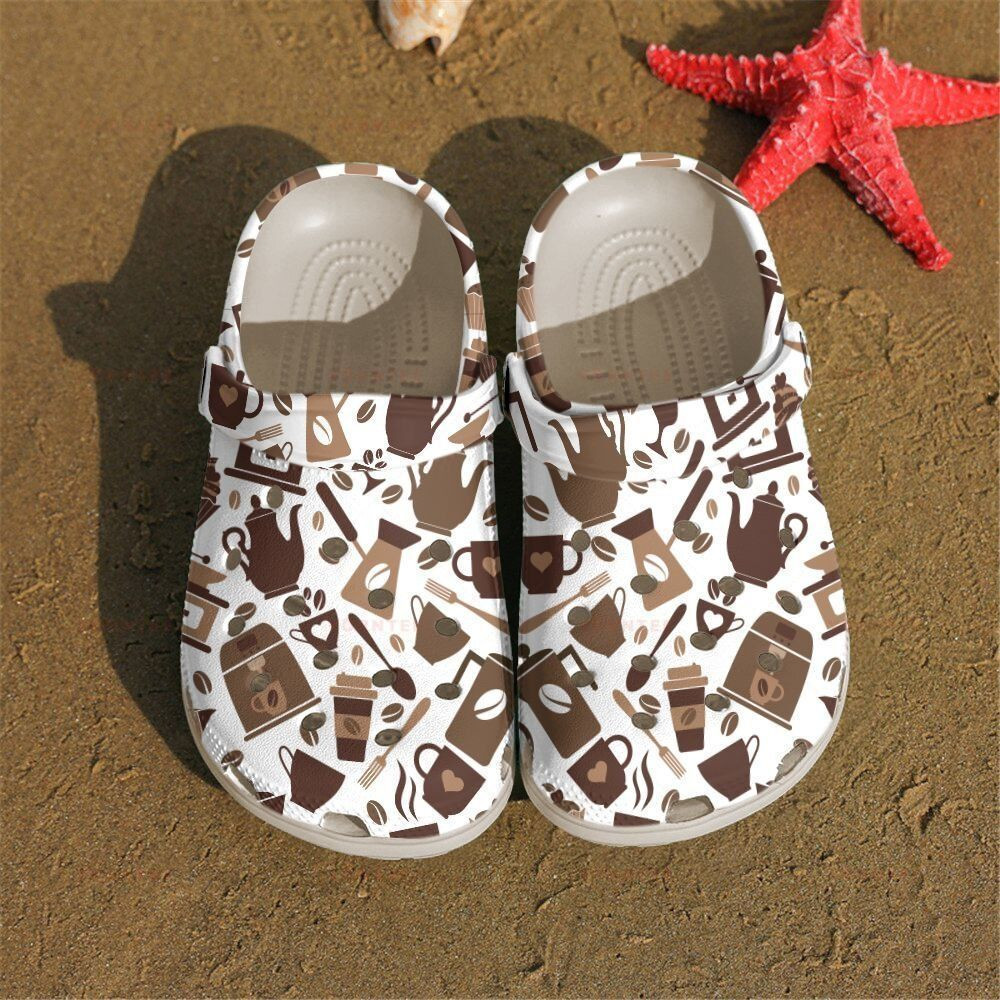 Brown Coffee Pattern Gift For Lover Rubber Crocs Clog Shoes Comfy Footwear