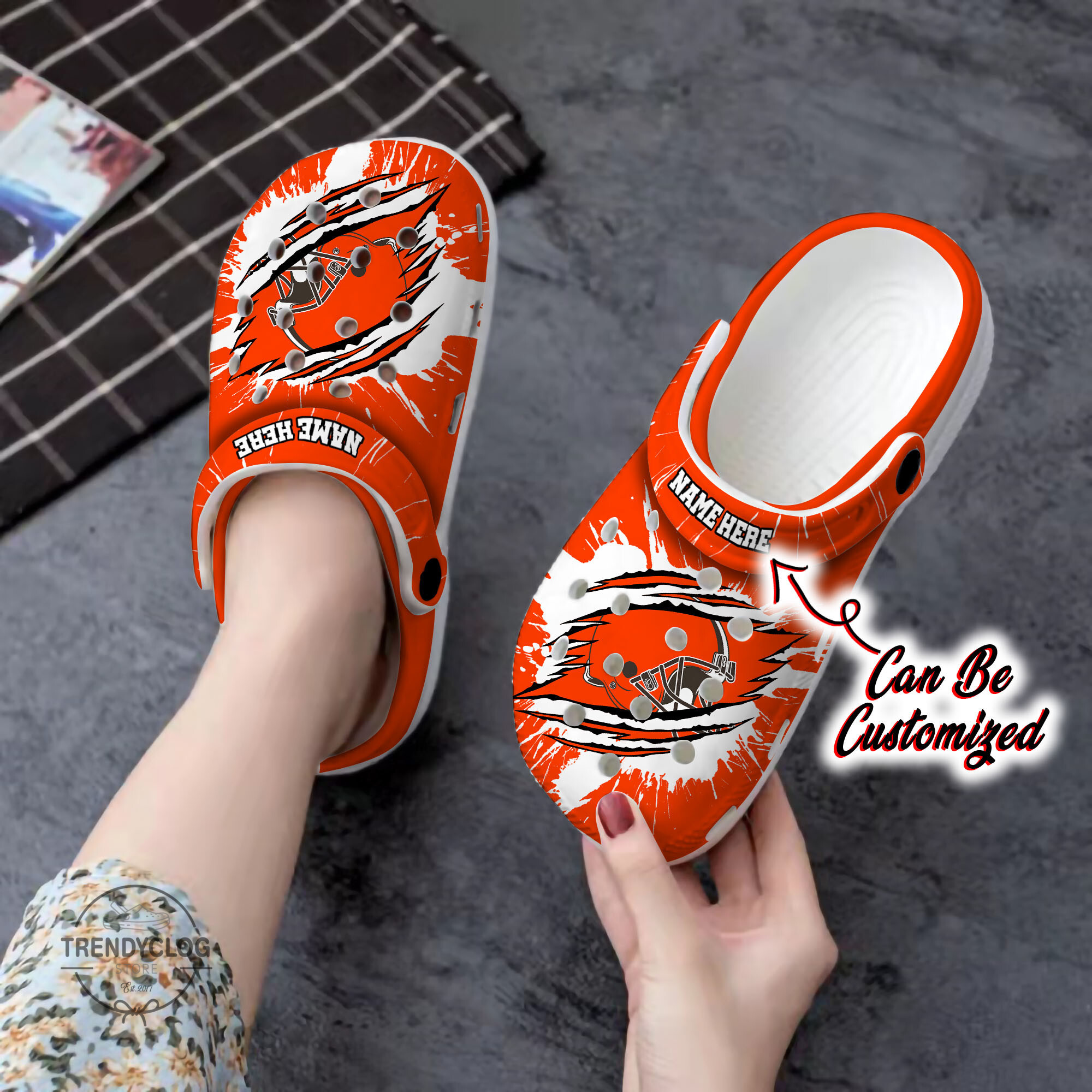 Browns Crocs Personalized CBrowns Football Ripped Claw Clog Shoes