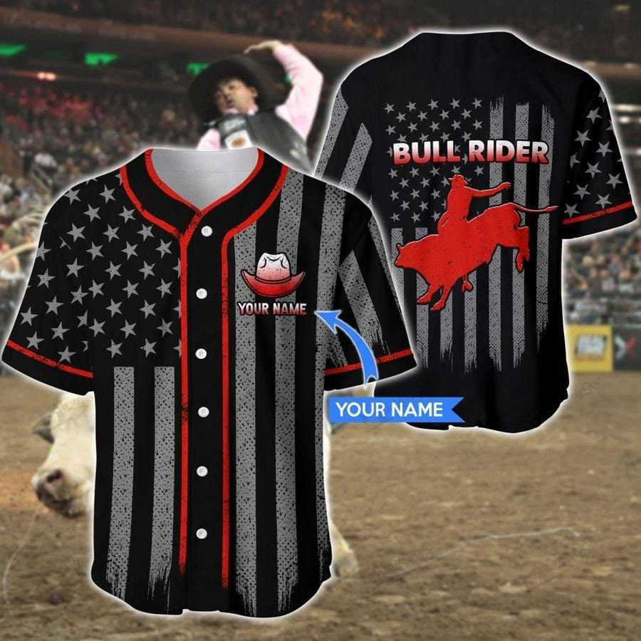 Bull Rider Hat Flag Custom Name Baseball Jersey