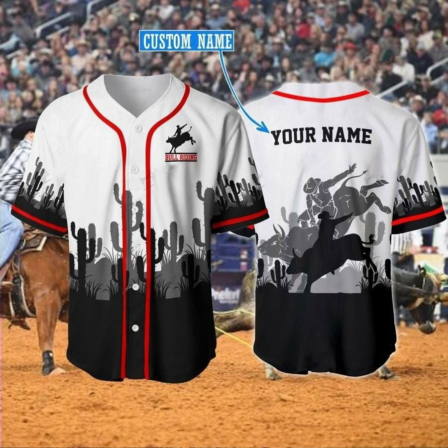 Bull Riding Cactus Custom Name Baseball Jersey