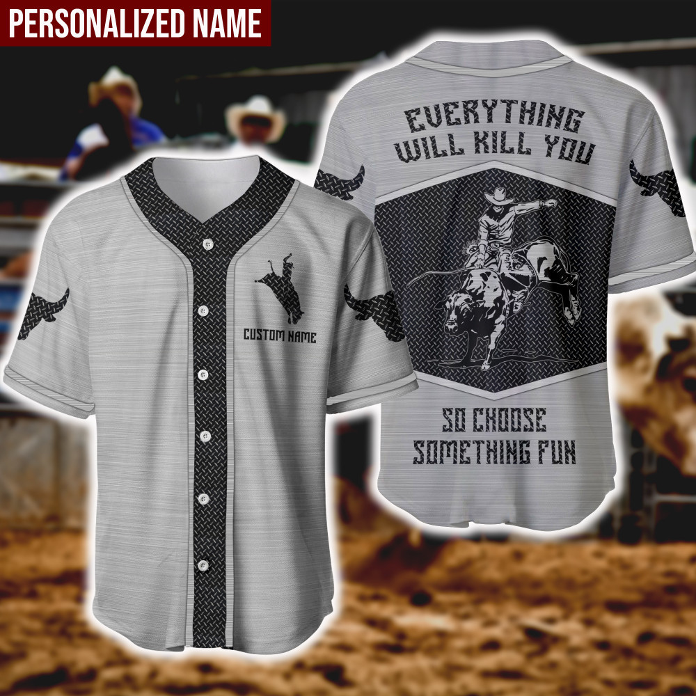 Bull Riding Metal Custom Name Baseball Jersey