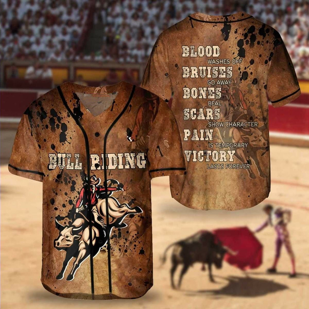 Bull Riding Victory Lasts Forever Baseball Jersey, Unisex Jersey Shirt for Men Women