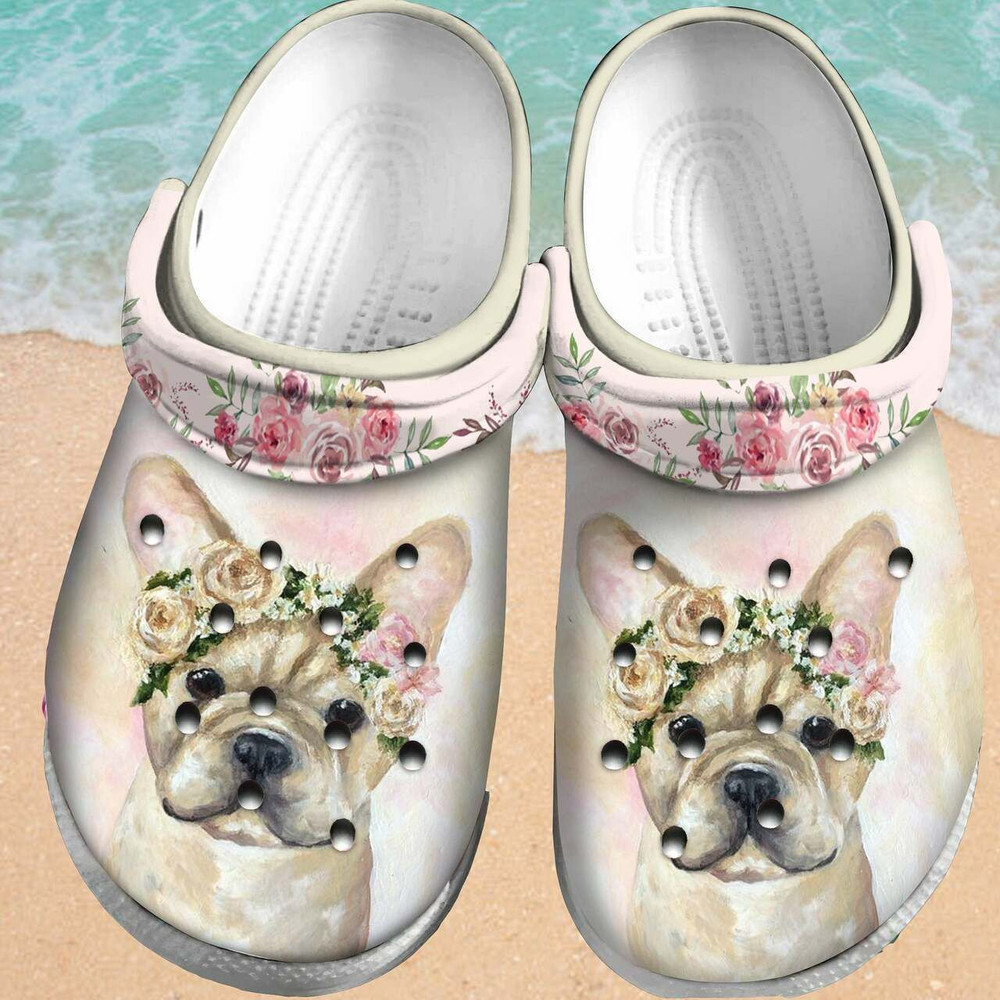 Bulldog Pink Flower 102 Gift For Lover Rubber Crocs Clog Shoes Comfy Footwear