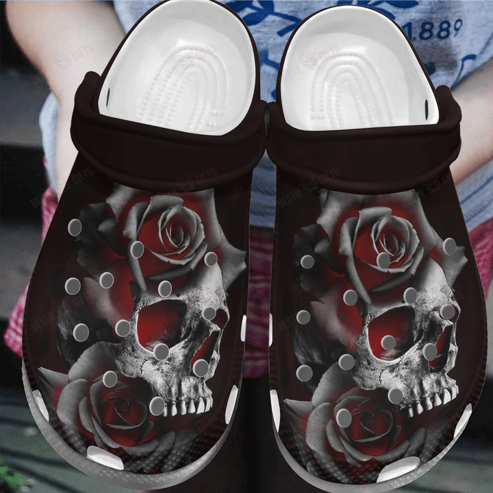 Burning Skull Rose Flower Tattoo Crocs Classic Clogs Shoes