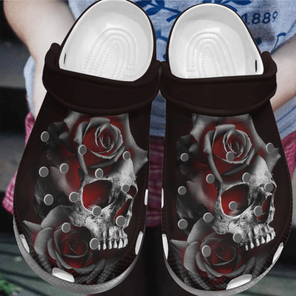 Burning Skull Rose Flower Tattoo Crocs Clog Shoesshoes Skull Shoes Crocbland Clog Gifts For Women Girl