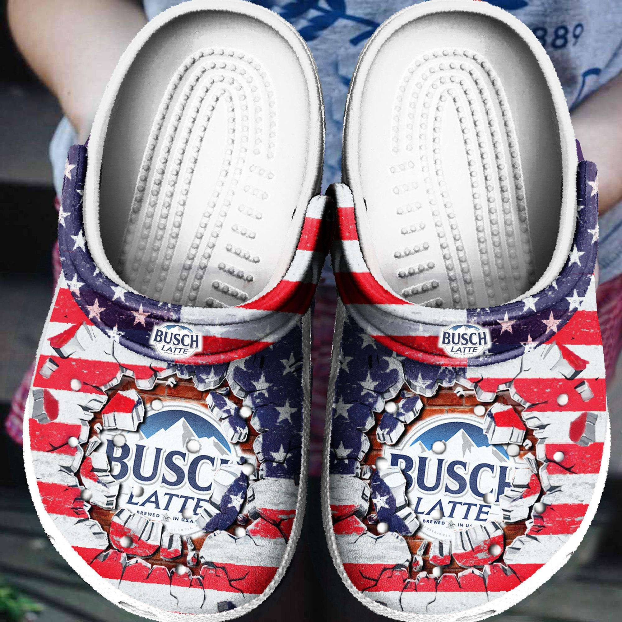 Busch Latte America Flag Busch Light Beer Crocs Crocband Clog Shoes