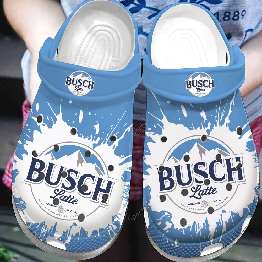 Busch Latte Brewed In Usa Blue Clogs Shoes