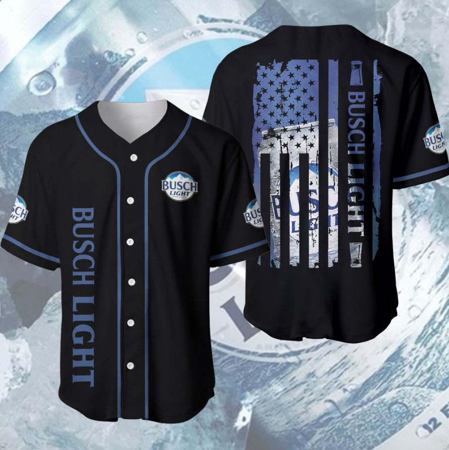 Busch Light Flag Black Baseball Jersey, Unisex Jersey Shirt for Men Women