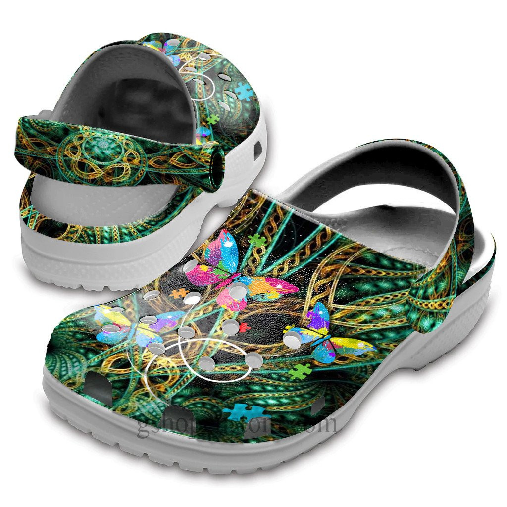 Butterfly Autism Flower Hippie Crocs Shoes – Hippie Be Kind Butterfly Shoes Croc Clogs Gifts Women