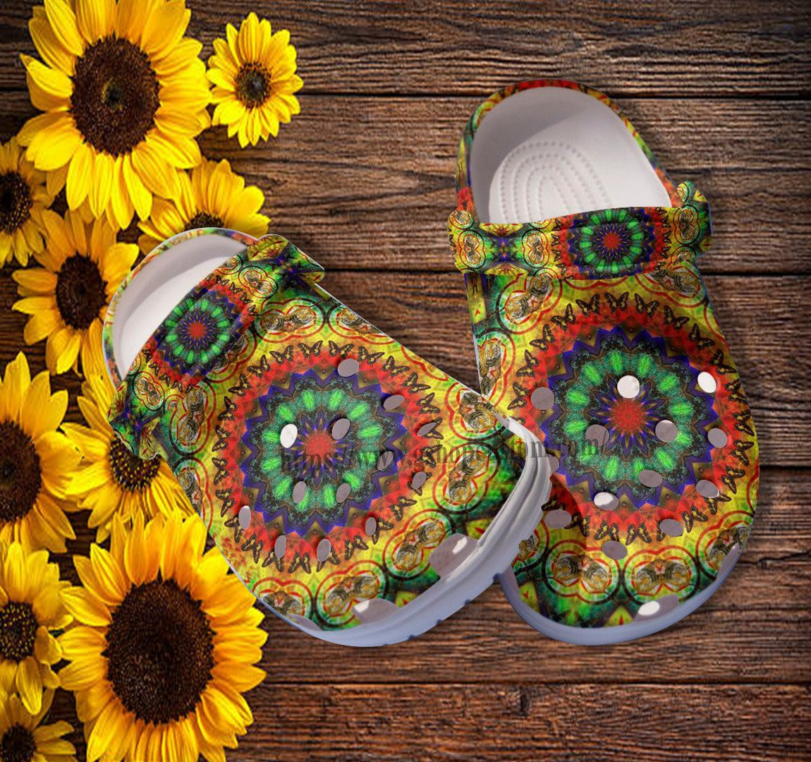 Butterfly Boho Trippy Flower Croc Shoes – Boho Peace Hippie Shoes Croc Clogs