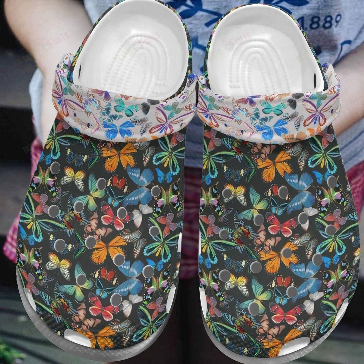 Butterfly Crocs Classic Clog Whitesole Colorful Shoes