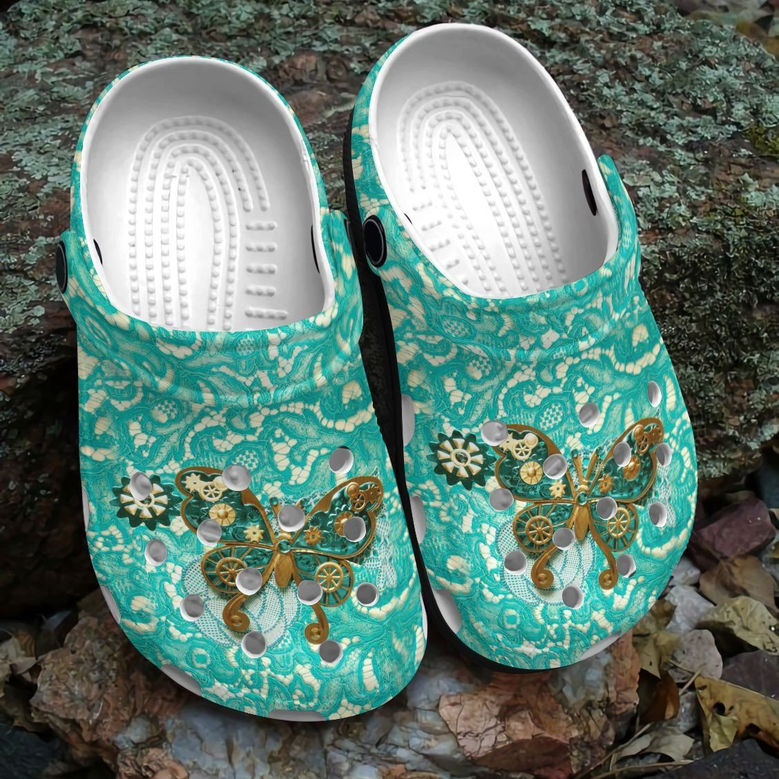 Butterfly Gold Personalized Clog Custom Crocs Comfortablefashion Style Comfortable For Women Men Kid Print D