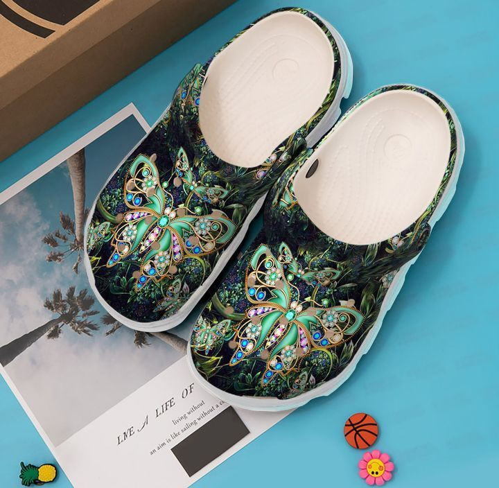 Butterfly Green Twinkle Butterflies Crocs Crocband Clog Comfortable For Mens Womens Classic Clog Water Shoes