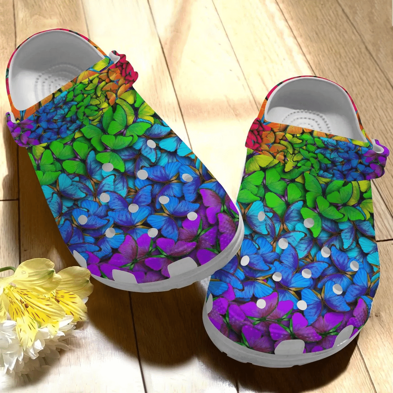 Butterfly Personalize Clog Custom Crocs Fashionstyle Comfortable For Women Men Kid Print 3D Rainbow Butterflies