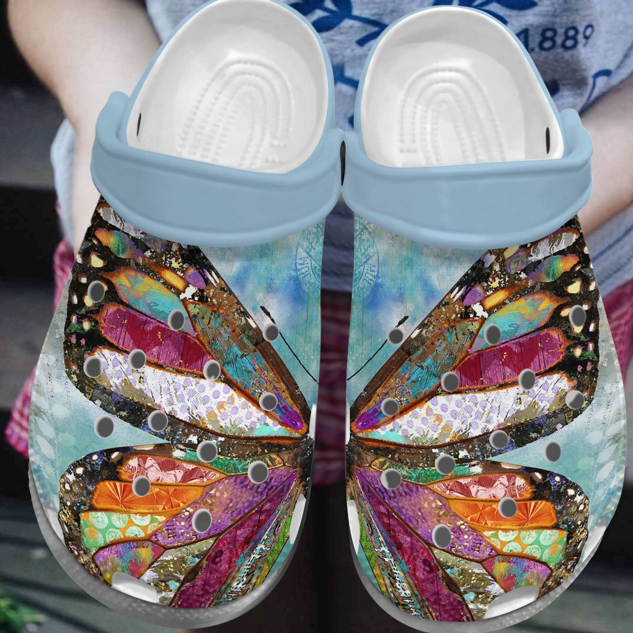 Butterfly Personalize Clog Custom Crocs Fashionstyle Comfortable For Women Men Kid Print 3D Whitesole Butterfly In The Sky