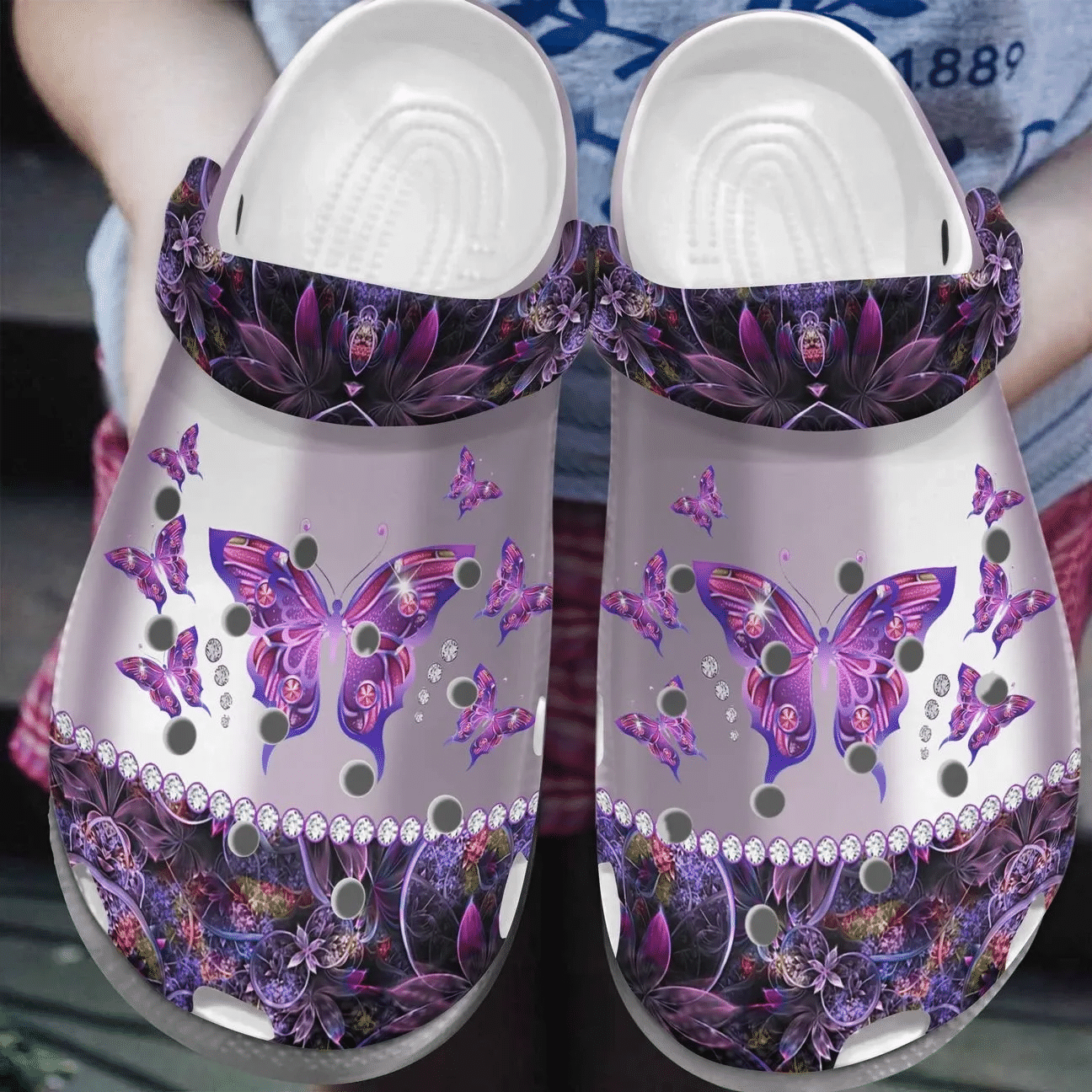 Butterfly Personalize Clog Custom Crocs Fashionstyle Comfortable For Women Men Kid Print 3D Whitesole Purple Butterfly