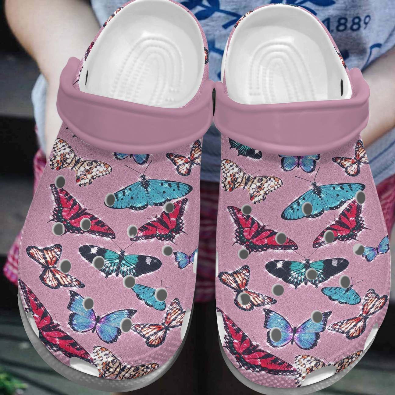 Butterfly Sparkles Personalized Clog Custom Crocs Comfortablefashion Style Comfortable For Women Men Kid Print D